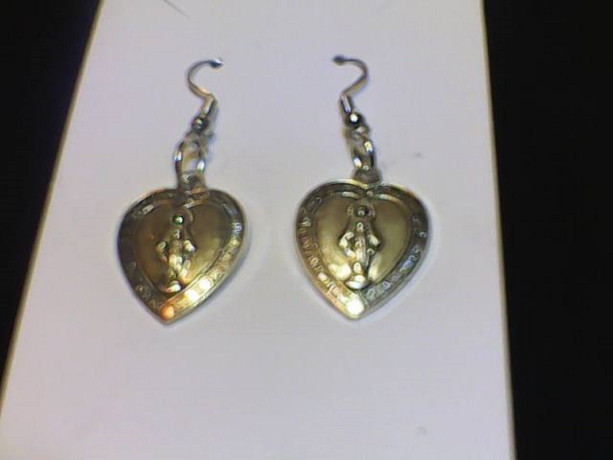 Homemade Virgin Mary  “Queen of Heaven and Earth.” silver colored earrings.  Religious