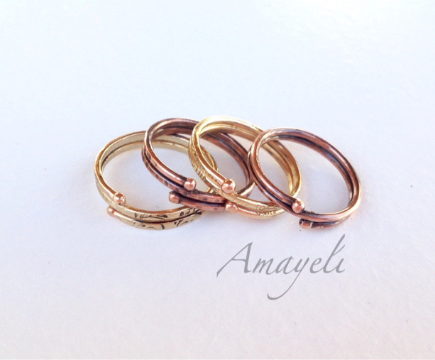 Stackable rings, stacking rings, mixed metal rings, copper brass rings, mix match rings made to size custom made