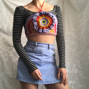 Flower Rainbow Crochet Halter Top