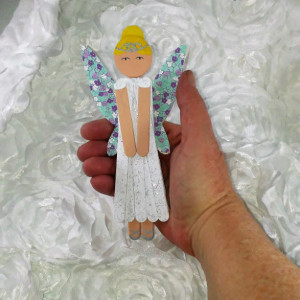 Sparkling White Wood Fairy Hanging Art / Wooden Pixie Hanging Decoration / Personalized Gift for Bride