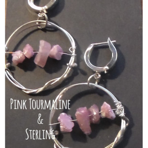 Pink Tourmaline and Sterling Silver Leverback earrings