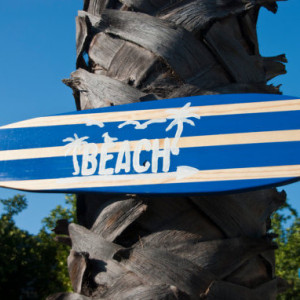 Beach - Hanging Wooden Surf Board Sign
