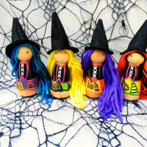 Halloween - Halloween witch dolls - Halloween favor - Halloween gift - Halloween Desk decor - Halloween peg dolls - Halloween kids gift -
