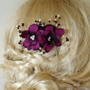 Deep violet Bridal Hair Comb, Wedding Comb, Decorative Comb, Floral Wedding Comb, Freshwater Pearls, KathyJohnson, violet gemstones, comb