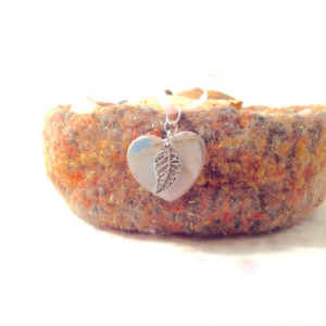 For the Love of the Craft Mixed Media Pink Silver Leaf Heart Charm Pendant