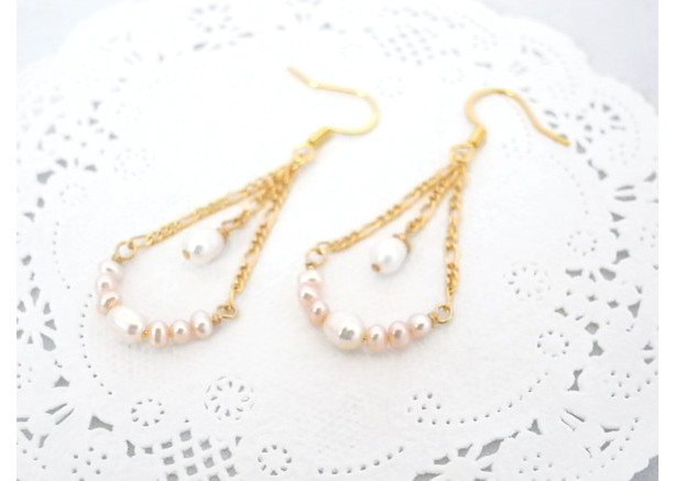Earrings White and Pink Color Freshwater Pearl Gold Plated Cute Drop Dangle Jewelry Accessory Spring Swing Pastel Color Fish Hook