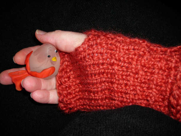 Knitted Fingerless Russet Colored  Mittens for Women