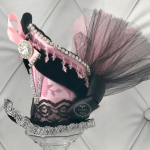 Pink & Black Victorian Steampunk Mini Top Hat Fascinator Headband