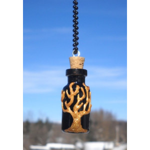 Golden Tree on Black Vial Pendant. Fun addition for your jewelry collection.