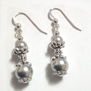 Dove Gray Pearl Silver Bridal Earrings, Bridesmaid Gift, Prom Jewelry, Earrings Present, Crystal Pearl Earrings, Victorian Earrings, Hers