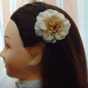 Natural White Burlap Flower Hair Barrette w/accents - Rustic Country Shabby chick for Women