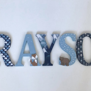 Woodland Forest Animals Wood Letters-Nursery Decor- Navy Blue & Aqua Woodland animals theme- Price Per Letter-Other Colors available