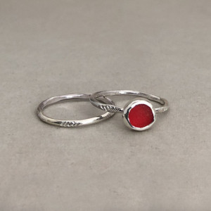 Size 5 1/2 Tiny Stacking Ring Set with Red Sea Glass
