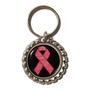 Breast Cancer Awareness Pink Ribbon Bottle Cap Keychain, Breast Cancer, Survivor, Find A Cure, Pink Ribbon