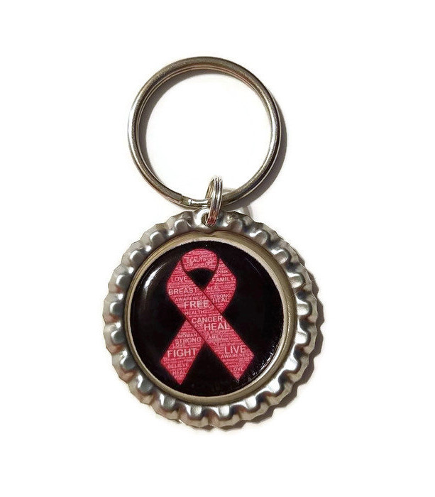Breast Cancer Awareness Pink Ribbon Bottle Cap Keychain, Breast Cancer, Survivor, Find A Cure, Pink Ribbon