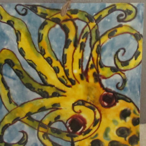 Octopus - Fantasy Animal Animal Encaustic Pop Wax Art Painting - Free Shipping - 12 x 12