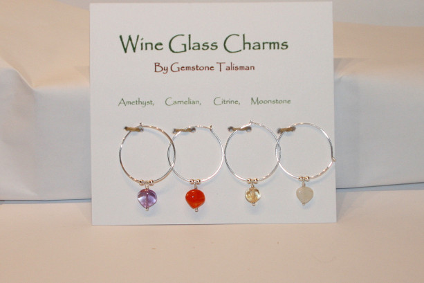 Natural Gemstone and Sterling Silver Wine Glass Charms
