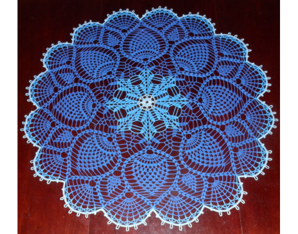 Stunning Real Handmade Crochet Tablecloth-Doily, BLUE colors, Round, 36", 100% Cotton, US FREE shipping