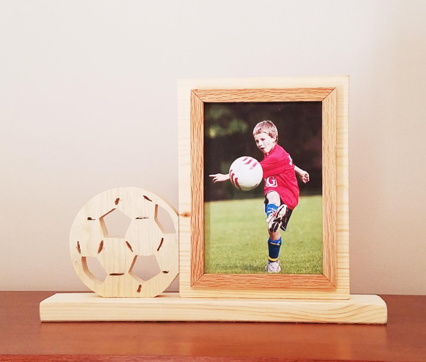 Personalized 4 x 6 Picture Frame with Carved Soccer Ball, Customized Soccer Ball Photo Frame