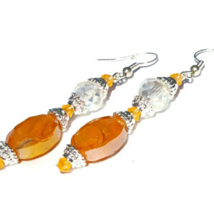 Orange Beaded Drop Dangle Earrings