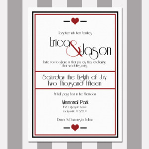 Black and Red Elegant Wedding Invitation, Printed, Custom Invitation, Letterpress, Flat Printed, Romantic and Elegant, Classic, Deposit