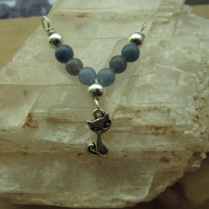 cat pendant with Blue Aventurine stones.