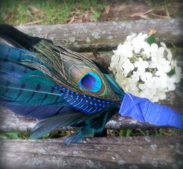 Smudge Fan-Pheasant,Raven, Crow Feather-Blue-Green-Cruelty Free, Blue Handle
