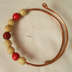 Copper Bangle Bracelet With Wooden Beads in Assorted Colors