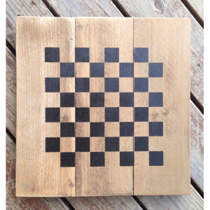 Hand Stenciled Checkerboard, On Vintage Cedar Pickets