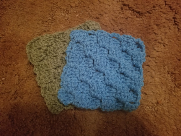 Light Green and Blue Square Crochet Coaster Set