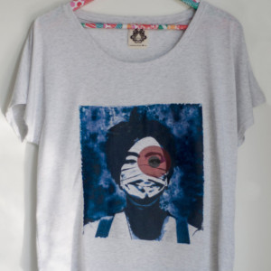 Handmade printed Tee, t-shirt, top with colorful photography collage