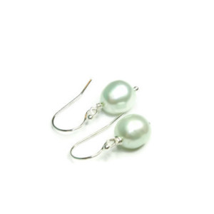 Dainty Mint Pearl Earrings, Freshwater Pearl and Sterling Silver, Bridesmaids Pearls, Wedding Earrings
