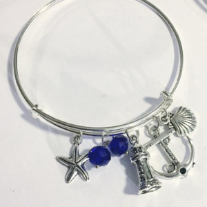 Charm Bangle Bracelet, Ocean Themed, Customizable 