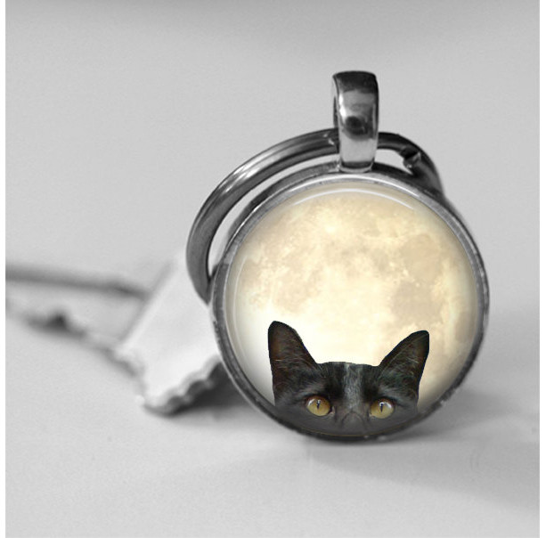 UK BLUE MOON CAT PENDANT NECKLACE Chain Glass Silver Jewellery Gift Idea Kitten