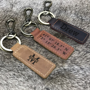 Personalized Leather Keychain, Customized Keychain, Custom Leather Key chain, coordinates key chain longitude latitude keychain, Best Gift