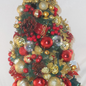 Tabletop Red and Gold Lighted Decorated Mini Christmas Tree 18 inch