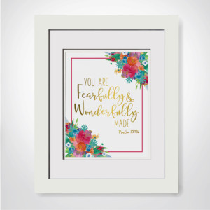 8x10 You Are Fearfully And Wonderfully Made Psalm 139:14 Real Gold Foil Print Floral And Gold Nursery Decor Baby Dedication Gift