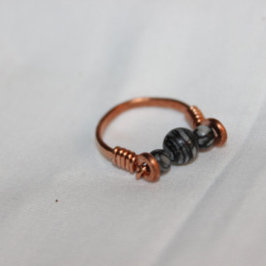 Silkstone Ring, Copper Ring, Wire Wrapped Ring, Hammered Copper Ring, Root Chakra,  US Size 5.5