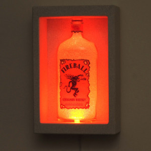 Fireball Whiskey Shadowbox Wall Mount or Tabletop Color Changing Bottle Lamp Bar Light  LED Remote Controlled Eco Friendly