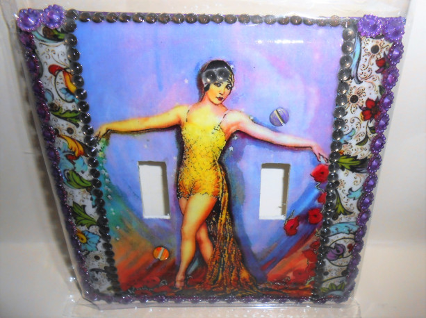 Custom Crafted Decorative Chorus Girl Design DOUBLE Size Light Switchplate Cover with Raised Accent Trimming (A)