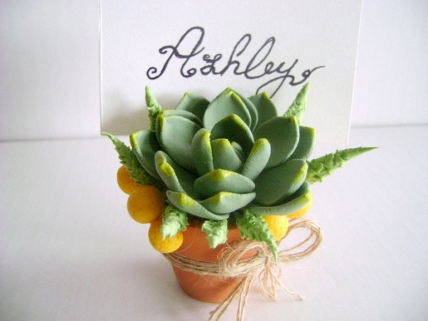 Succulent Place Card Holder Wedding Escort Card Wedding Favor Party Decoration Clay Succulent Rustic Wedding Decor Set of 10 Made to Order