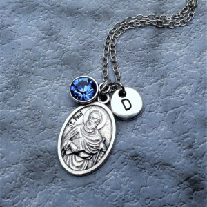 Personalized Silver Plated Apostle Paul Necklace. Patron Saint of Missionaries, Evangelists, Writers 
