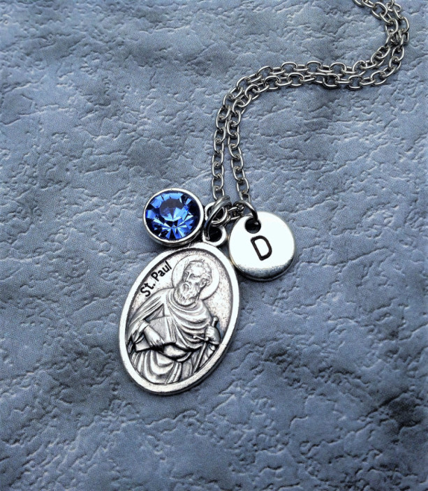 Personalized Silver Plated Apostle Paul Necklace. Patron Saint of Missionaries, Evangelists, Writers 