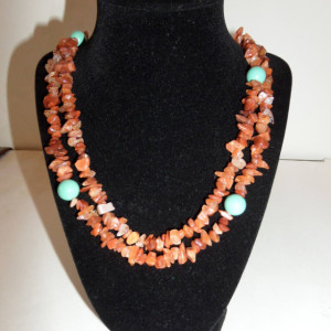 Gemstone chip and Turquoise  Swarovski pearl necklace