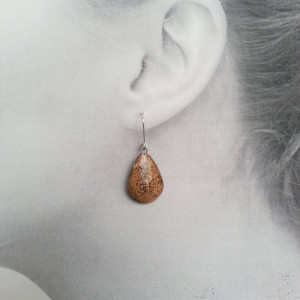 Teardrop Earrings Textured Stone REVERSIBLE Gray and Brown 2 looks in 1 pair!