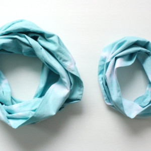 Mommy & Me Infinity Scarf Set in Tie Dye Teal - Hand Dyed Cotton - Ready to Ship