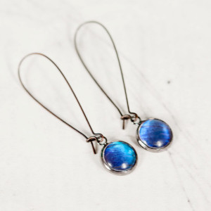Real Butterfly Earrings - Real Butterfly Wing Jewelry - Simple Dangle Earrings - Blue Morpho Butterfly - Gift for Her - Kidney Wire Earrings