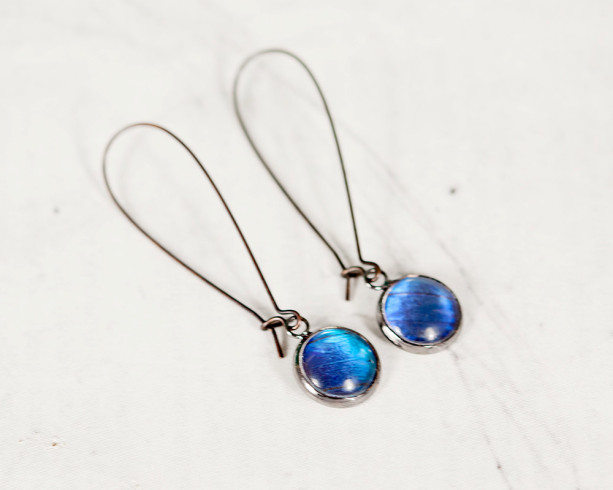 Real Butterfly Earrings - Real Butterfly Wing Jewelry - Simple Dangle Earrings - Blue Morpho Butterfly - Gift for Her - Kidney Wire Earrings
