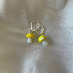 Mini Glass Mushroom Earrings (silver)