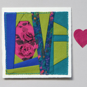 Fabric LOVE card -- handmade patchwork stitched greeting card
